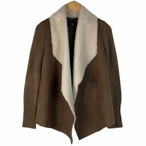 Grace Elements Brown Suede Fur Collar Cardigan